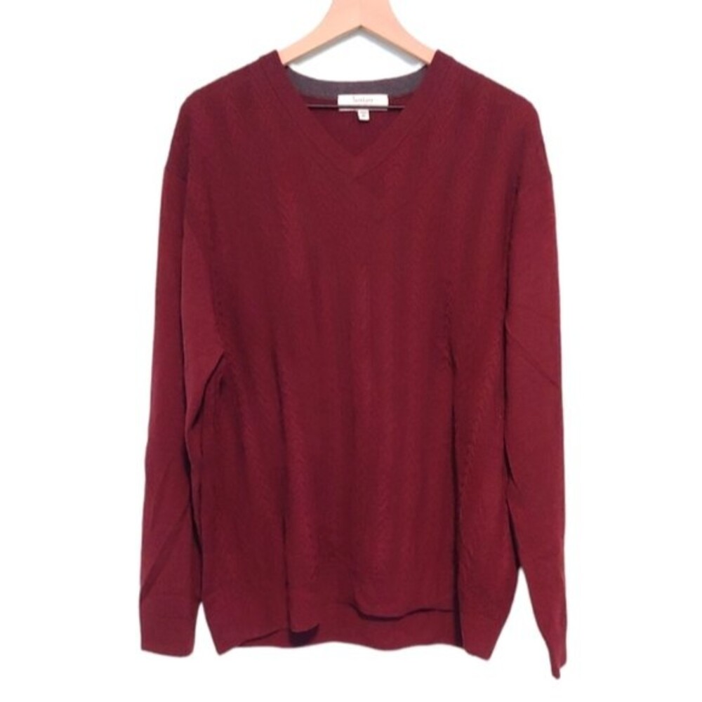 Turnbury Men's 100% Extra Fine Merino Wool Burgundy V-Neck Sweater Size XL